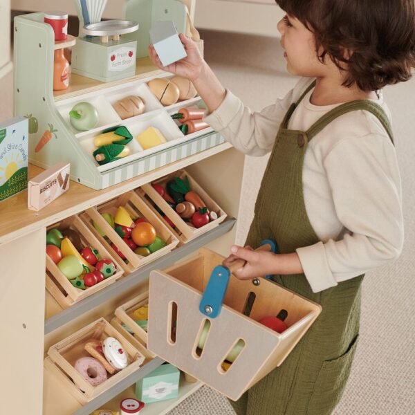 Wooden Grocery Set & Shopping Basket - Image 2